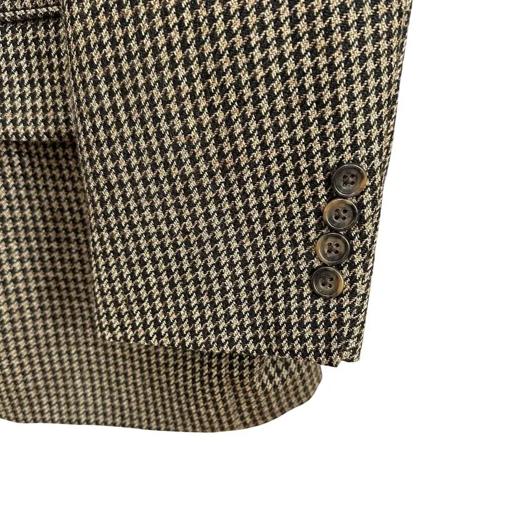 Oscar De La Renta Brown Houndstooth Plaid Blazer Sport Coat  2 Button 42 42R